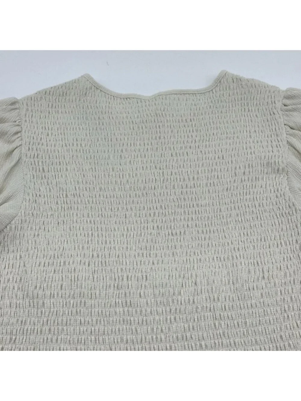 By Anthropologie Women's Size XL Ivory Cream Smocked Long Puff Sleeve Blouse Top